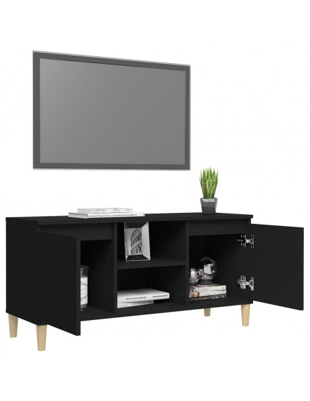 Comodino con Gambe in Legno Massello Nero 103,5x30x50 cm
