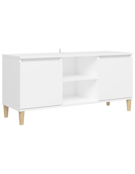 Comodino con Gambe in Legno Massello Bianco 103,5x30x50 cm