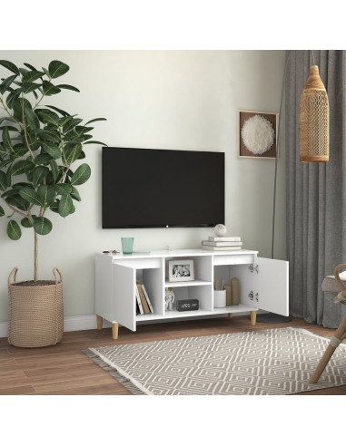 Comodino con Gambe in Legno Massello Bianco 103,5x30x50 cm