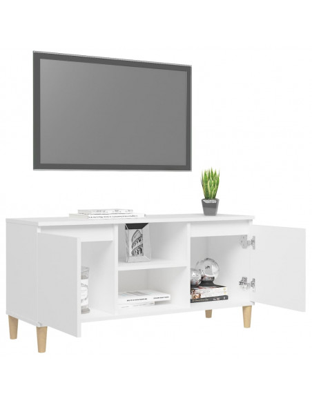 Comodino con Gambe in Legno Massello Bianco 103,5x30x50 cm