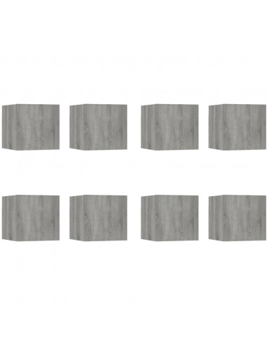 Armadietti TV a Parete 8 pz Grigio Sonoma 30,5x30x30 cm