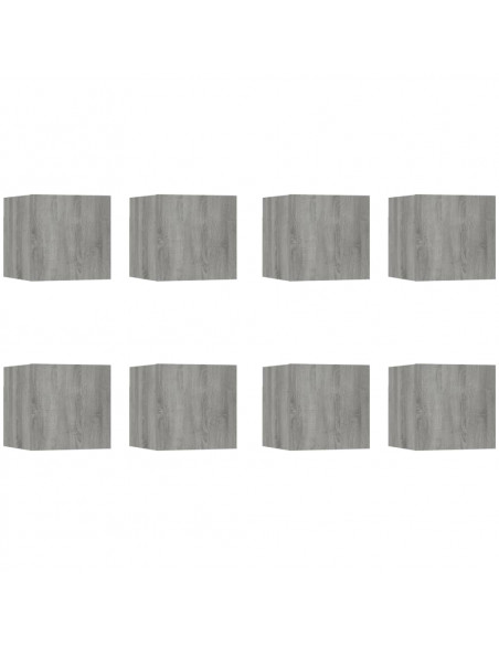 Armadietti TV a Parete 8 pz Grigio Sonoma 30,5x30x30 cm