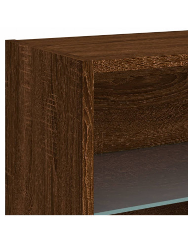 Comodino con Luci LED a Parete Rovere Marrone