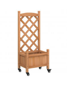 Fioriera con Traliccio e Ruote Marrone Legno Massello di Abete 2