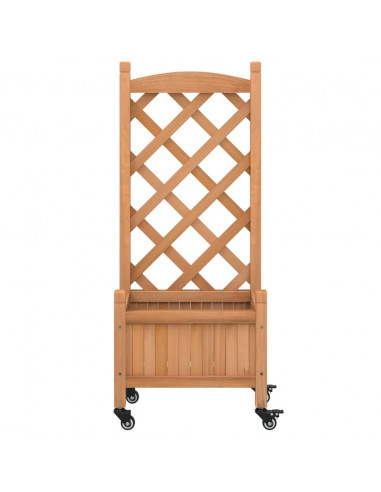 Fioriera con Traliccio e Ruote Marrone Legno Massello di Abete