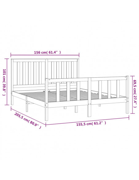 Giroletto con Testiera 150x200cm Legno Massello Pino King