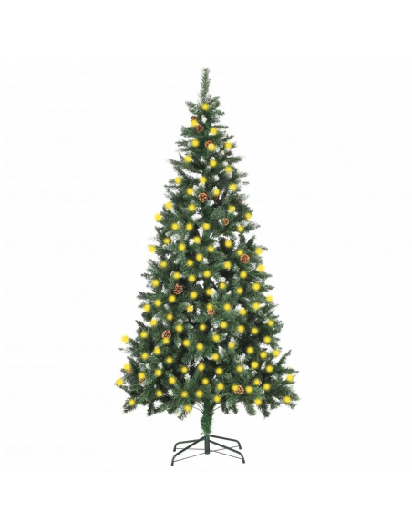 Albero di Natale Artificiale Preilluminato con Pigne 210 cm