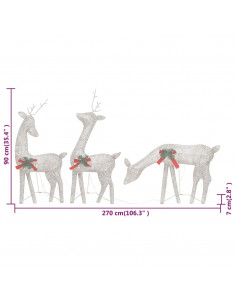 Famiglia Renne Natalizie 270x7x90 cm in Rete Oro Bianco Caldo