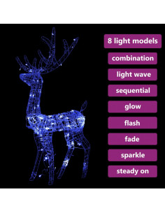 Decorazione Natalizia in Acrilico Renna 140 LED 120 cm Blu