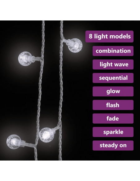 Filo di Luci Sferiche 40 m 400 LED Bianco Freddo 8 Funzioni