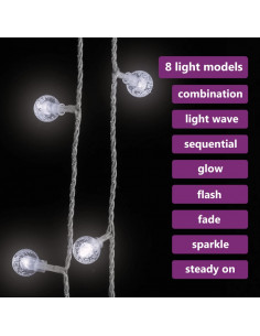 Filo di Luci Sferiche 20m 200 LED Bianco Freddo 8 Funzioni