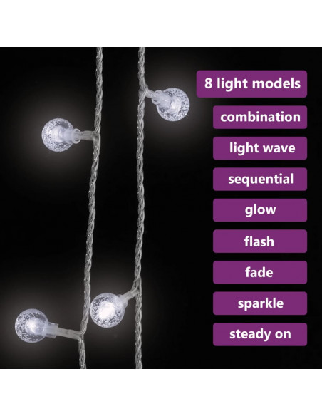 Filo di Luci Sferiche 20m 200 LED Bianco Freddo 8 Funzioni