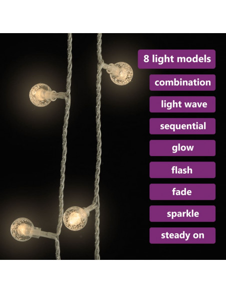 Filo Luci Fatate Sferiche 40m 400 LED Bianco Caldo 8 Funzioni