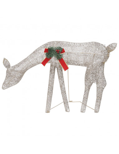 Famiglia Renne Natalizie 270x7x90 cm in Rete Oro Bianco Caldo
