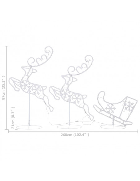 Decorazione Slitta Renne in Acrilico 260x21x87cm Bianco Caldo