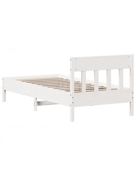 Giroletto con Testiera Bianco 100x200 cm Legno Massello di Pino