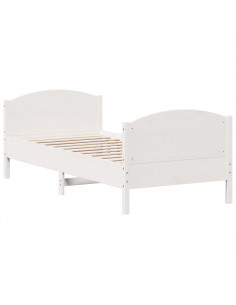 Giroletto con Testiera Bianco 100x200 cm Legno Massello di Pino