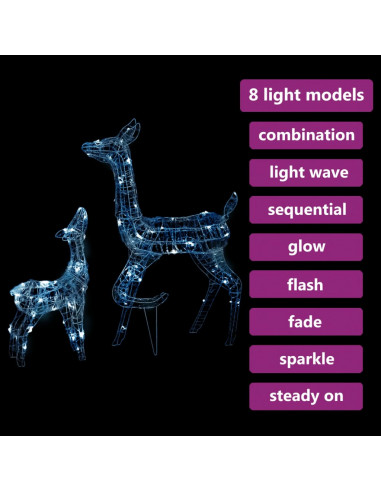 Famiglia di Renne di Natale 160 LED Bianco Freddo in Acrilico