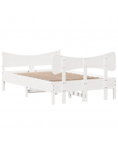 Giroletto con Testiera Bianco 120x190 cm Legno Massello di Pino