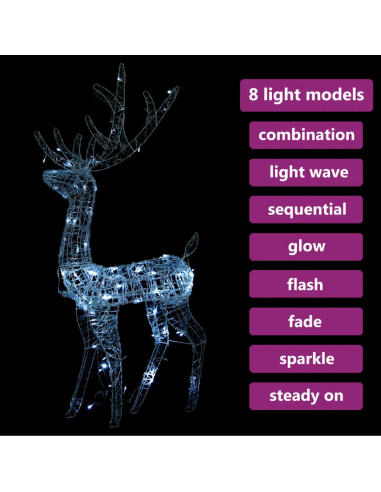 Decorazione Natalizia Acrilico Renna 140LED 120cm Bianco Freddo