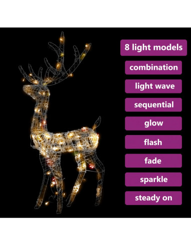 Decorazione Natalizia Acrilico Renna 140 LED 120 cm Multicolore