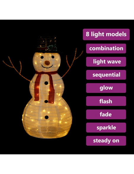 Figura Natalizia Pupazzo di Neve a LED Tessuto Pregiato 90 cm
