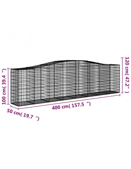 Cesto Gabbione ad Arco 400x50x100/120 cm Ferro Zincato
