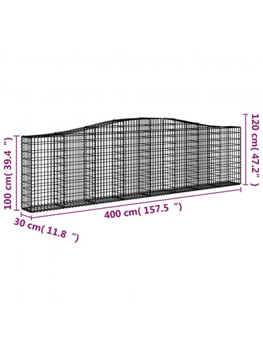 Cesto Gabbione ad Arco 400x30x100/120 cm Ferro Zincato