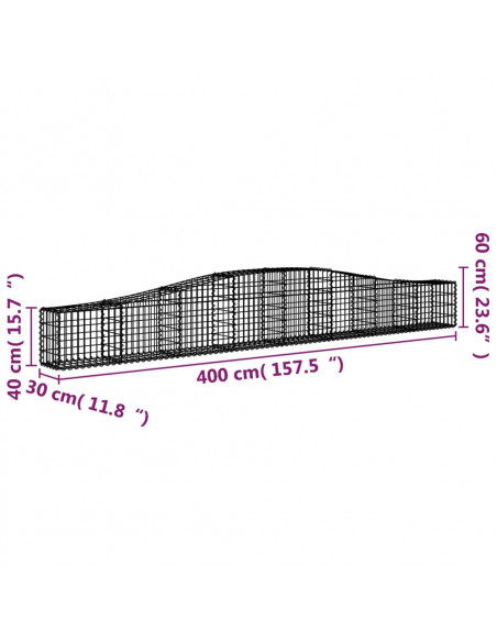 Cesto Gabbione ad Arco 400x30x40/60 cm Ferro Zincato