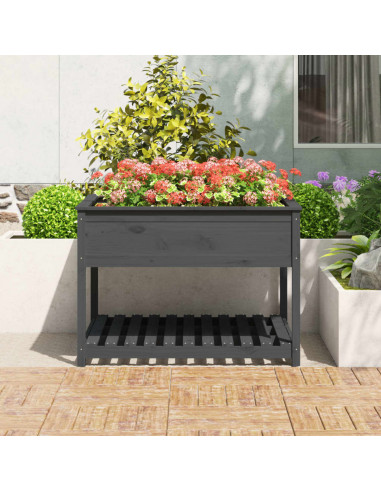 Fioriera Mensola Grigia 111,5x111,5x81cm Legno Massello di Pino