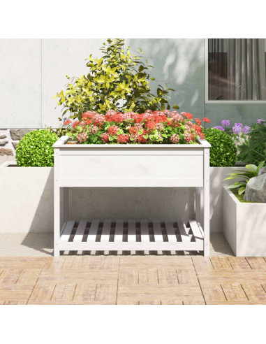 Fioriera Mensola Bianca 111,5x111,5x81cm Legno Massello di Pino