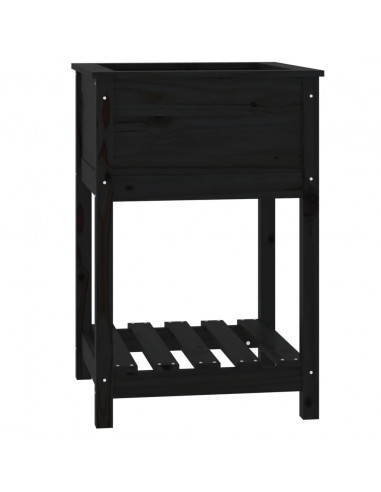 Fioriera con Mensola Nera 54x54x81 cm in Legno Massello di Pino