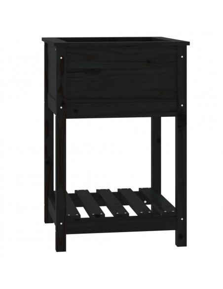Fioriera con Mensola Nera 54x54x81 cm in Legno Massello di Pino