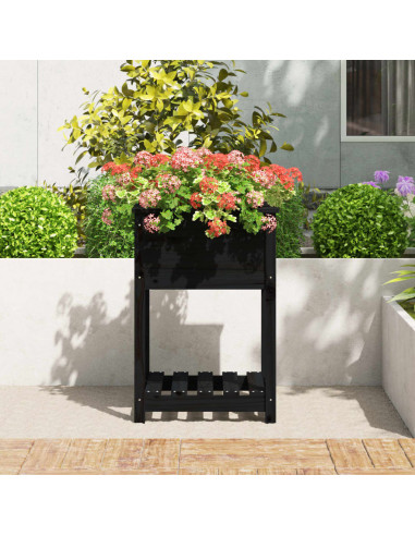 Fioriera con Mensola Nera 54x54x81 cm in Legno Massello di Pino