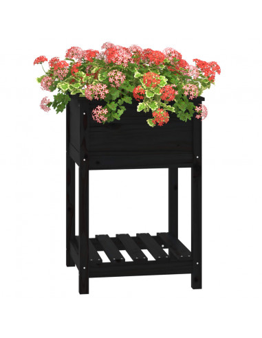 Fioriera con Mensola Nera 54x54x81 cm in Legno Massello di Pino