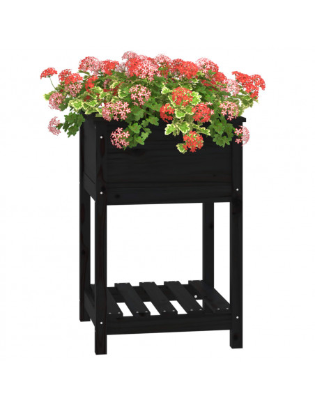 Fioriera con Mensola Nera 54x54x81 cm in Legno Massello di Pino