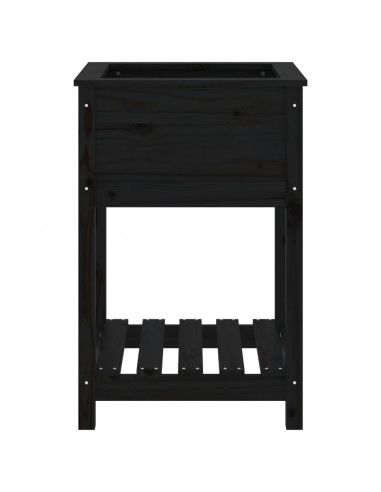 Fioriera con Mensola Nera 54x54x81 cm in Legno Massello di Pino