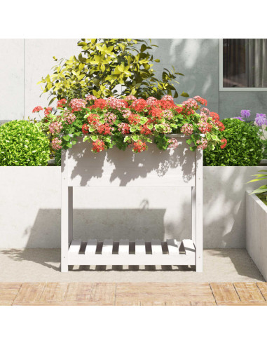 Fioriera con Mensola Bianca 82,5x54x81cm in Legno Massello Pino