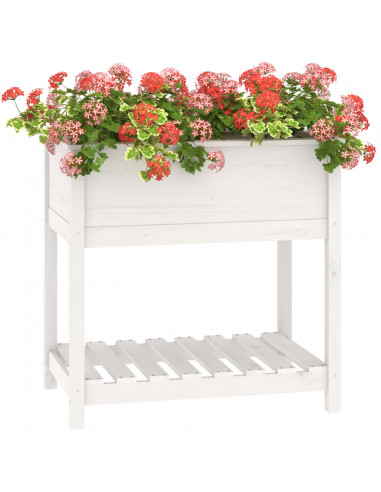 Fioriera con Mensola Bianca 82,5x54x81cm in Legno Massello Pino