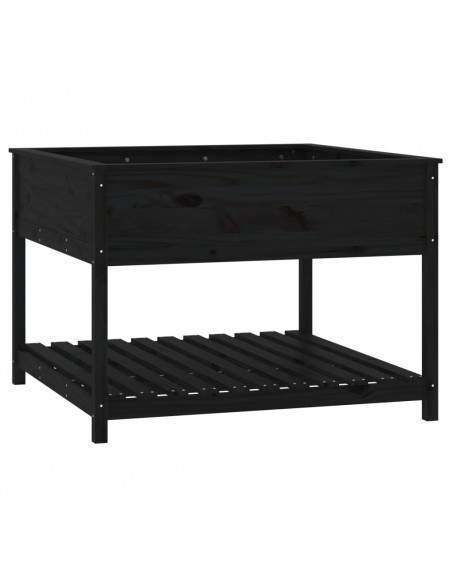Fioriera con Mensola Nera 111,5x111,5x81 cm Legno Massello Pino