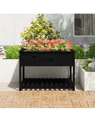 Fioriera con Mensola Nera 111,5x111,5x81 cm Legno Massello Pino