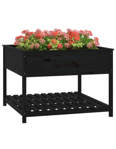 Fioriera con Mensola Nera 111,5x111,5x81 cm Legno Massello Pino