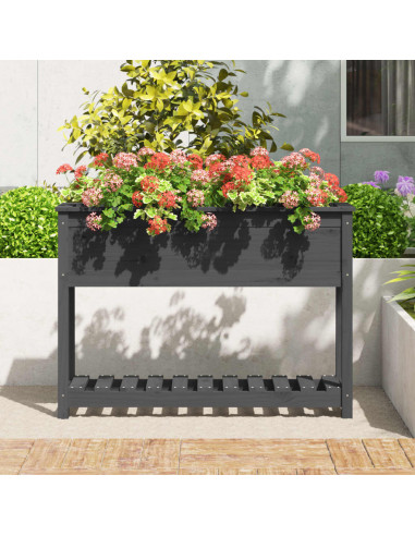 Fioriera con Mensola Grigia 111,5x34,5x81cm Legno Massello Pino