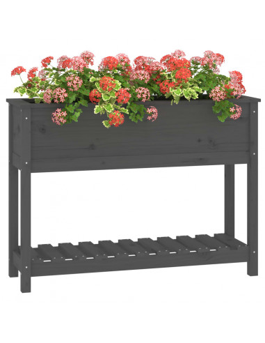 Fioriera con Mensola Grigia 111,5x34,5x81cm Legno Massello Pino