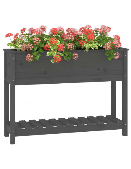 Fioriera con Mensola Grigia 111,5x34,5x81cm Legno Massello Pino