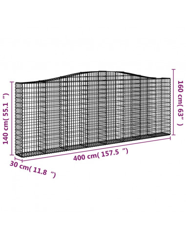 Cesto Gabbione ad Arco 400x30x140/160 cm Ferro Zincato
