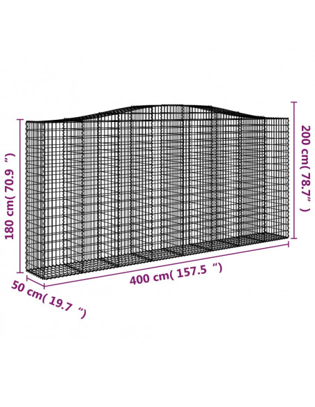 Cesto Gabbione ad Arco 400x50x180/200 cm Ferro Zincato