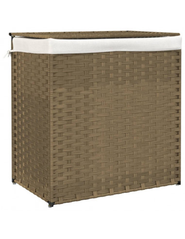 Cesto Portabiancheria con 2 Sezioni 53x35x57 cm Polyrattan
