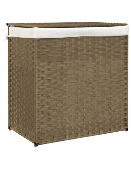 Cesto Portabiancheria con 2 Sezioni 53x35x57 cm Polyrattan