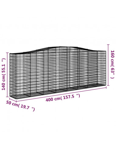 Cesto Gabbione ad Arco 400x50x140/160 cm Ferro Zincato